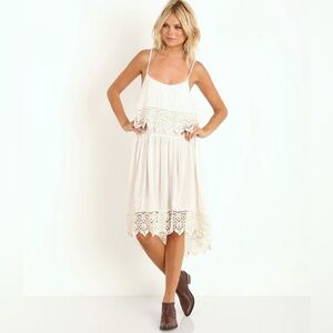 Free People Ivory Crochet Lace Tiered Dress Size Large NWT